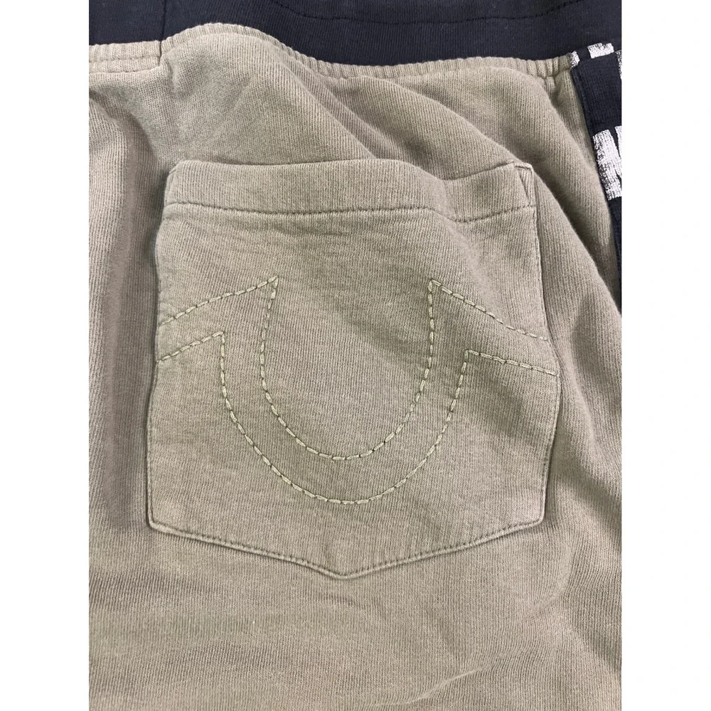 True Religion Mens 2XL Khaki Green Logo Side Stripe Jogger Sweatpants Black Tape